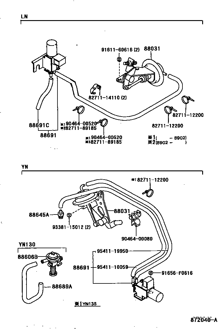 Toyota HILUX 暖风和空调系统 - 真空管 EPC diagram — 872040A