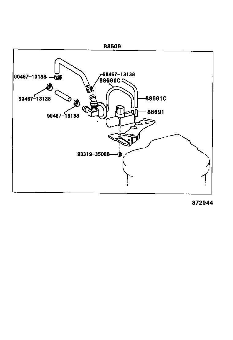 Toyota HILUX 暖风和空调系统 - 真空管 EPC diagram — 872044