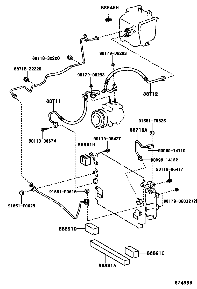 Toyota HILUX Heating & Air Conditioning - Cooler Piping EPC diagram — 874993