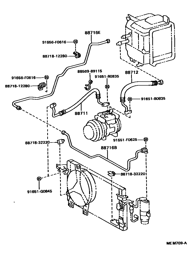 Toyota HILUX Heating & Air Conditioning - Cooler Piping EPC diagram — MEM709A