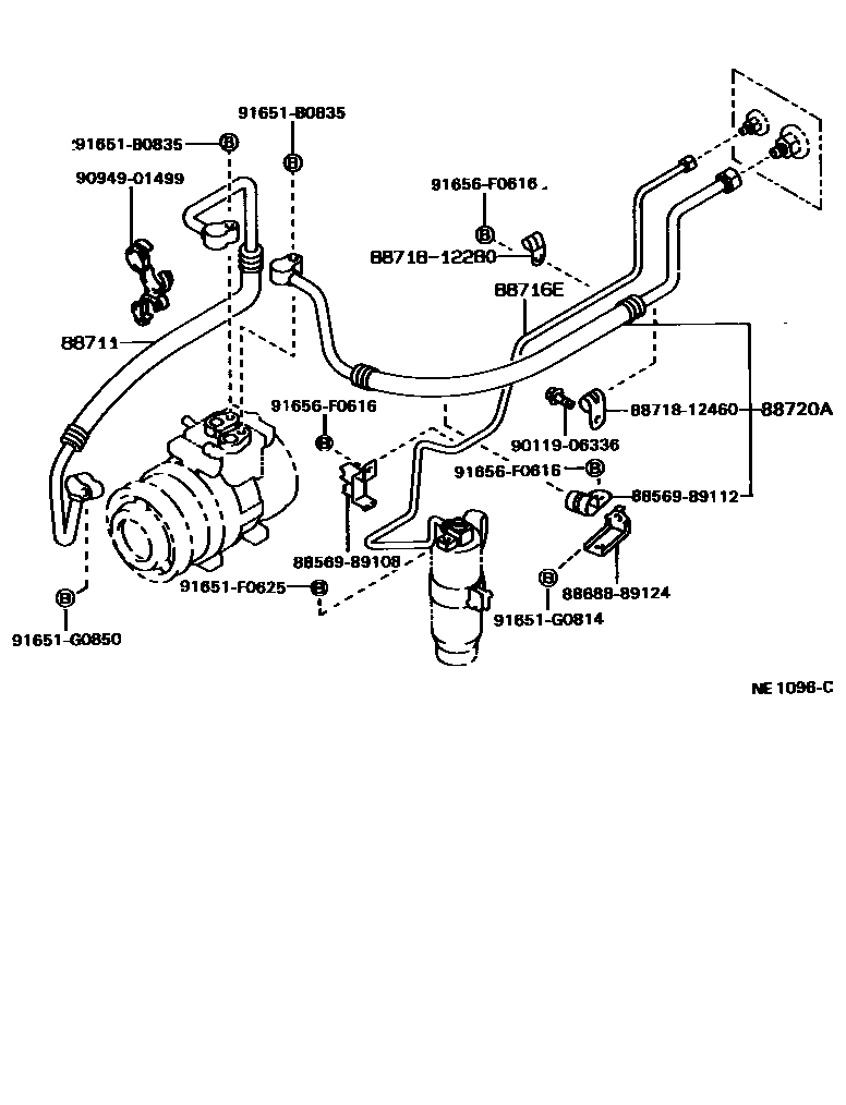 Toyota HILUX Heating & Air Conditioning - Cooler Piping EPC diagram — NE1096C