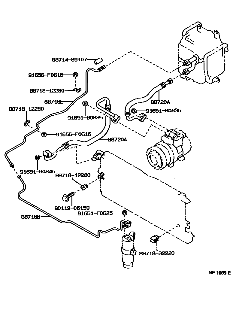 Toyota HILUX Heating & Air Conditioning - Cooler Piping EPC diagram — NE1099E