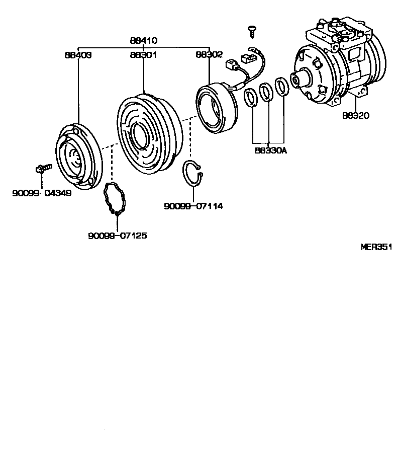 Toyota HILUX Heating & Air Conditioning - Compressor EPC diagram — MER351