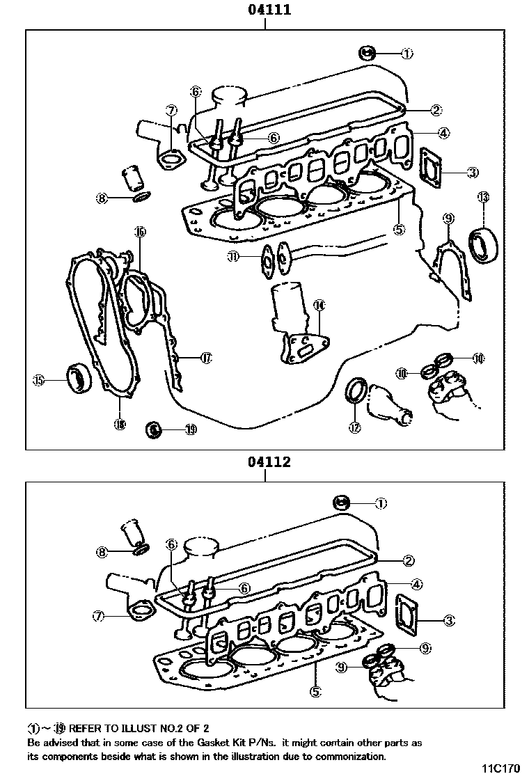 Toyota HILUX Engine Overhaul Gasket Kit EPC diagram — 11C170