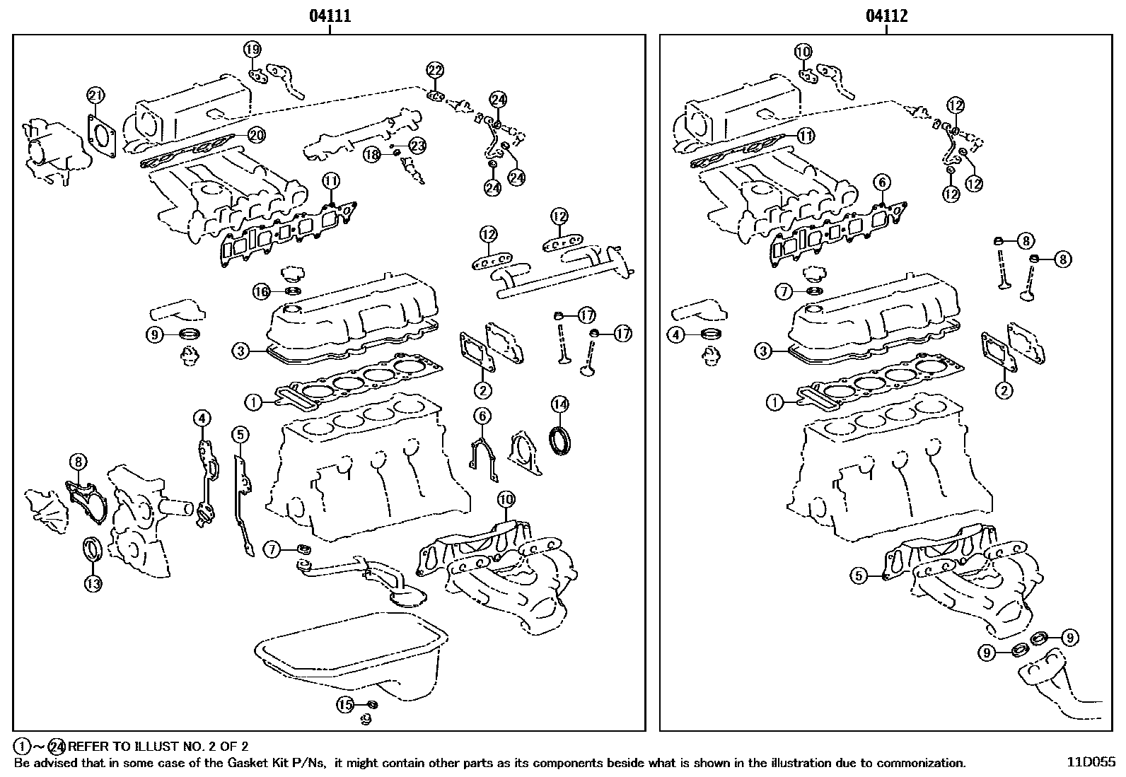 Toyota HILUX Engine Overhaul Gasket Kit EPC diagram — 11D055