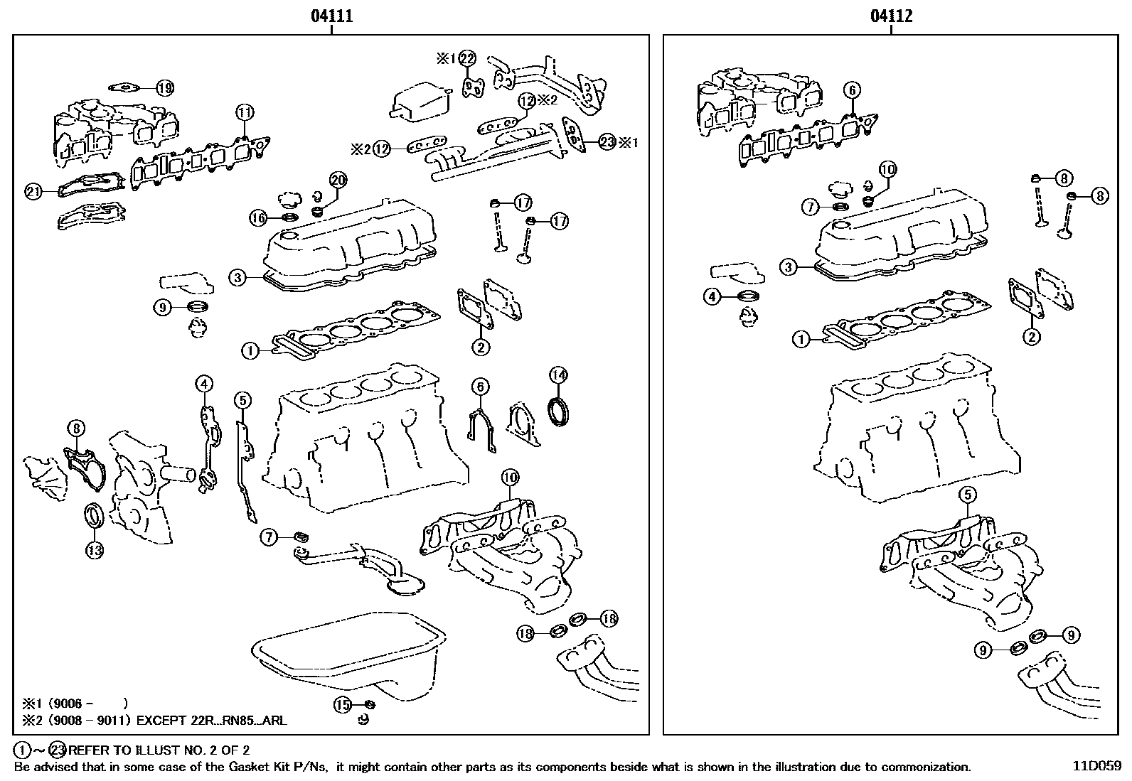 Toyota HILUX Engine Overhaul Gasket Kit EPC diagram — 11D059