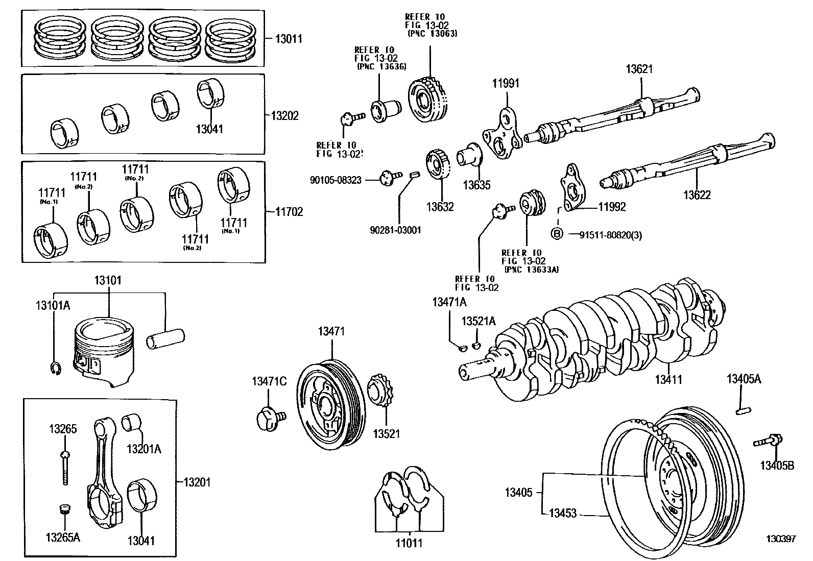 Toyota HILUX Crankshaft & Piston EPC diagram — 130397A