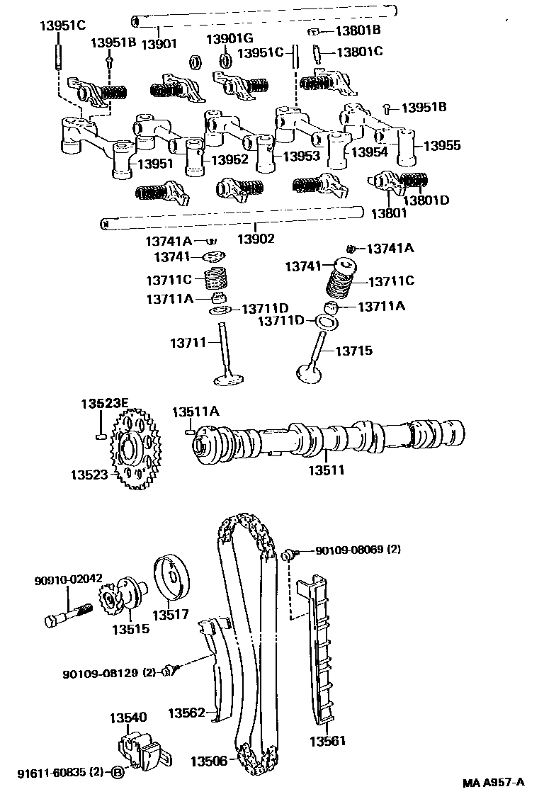 Toyota HILUX Camshaft & Valve EPC diagram — MAA957A