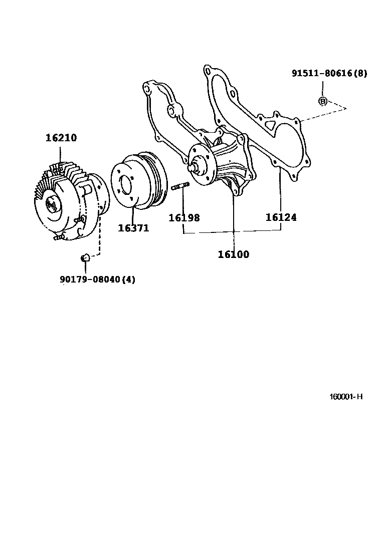 Toyota HILUX Water Pump EPC diagram — 160001H