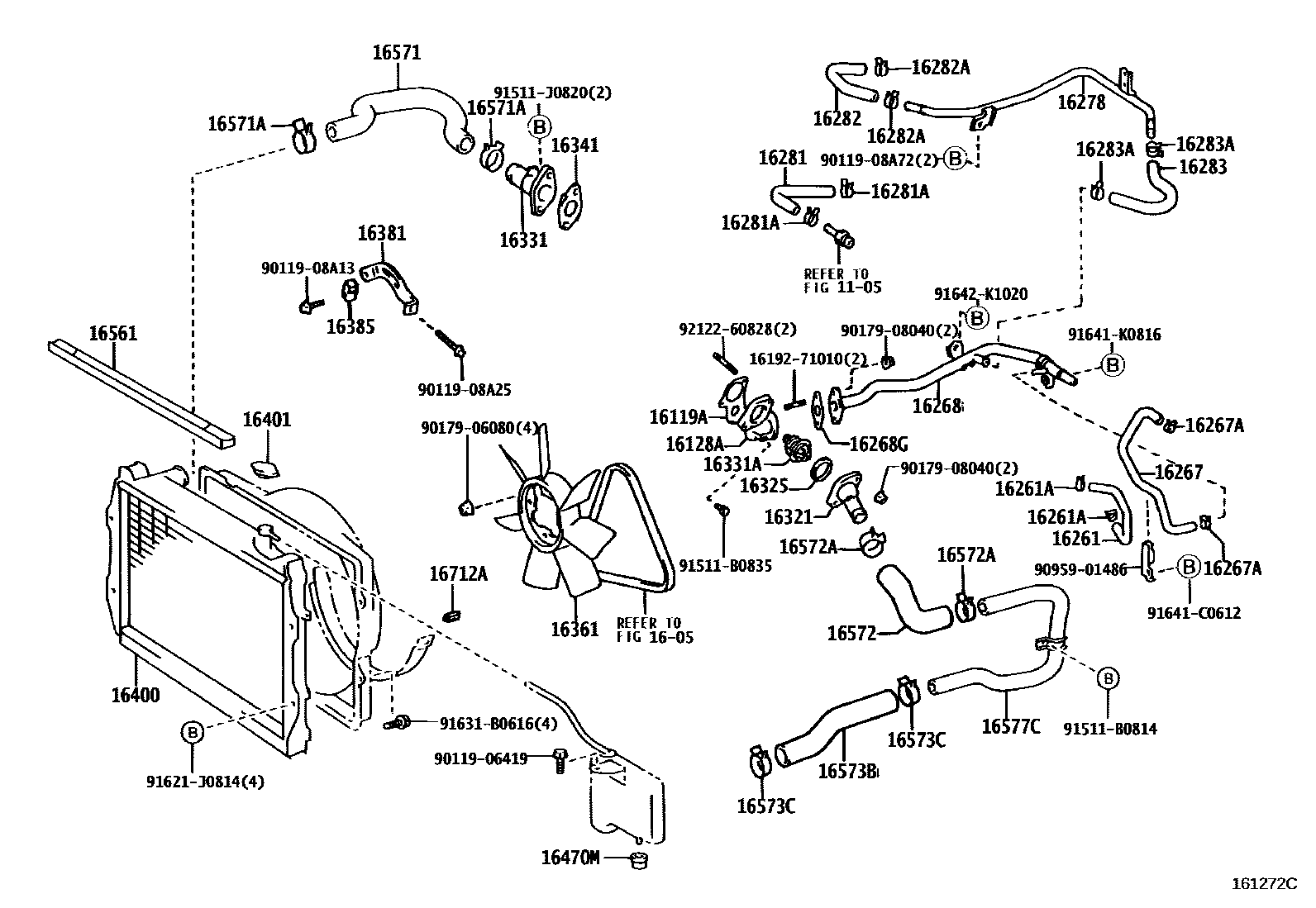 Toyota HILUX RADIATOR & WATER OUTLET EPC diagram — 161272C