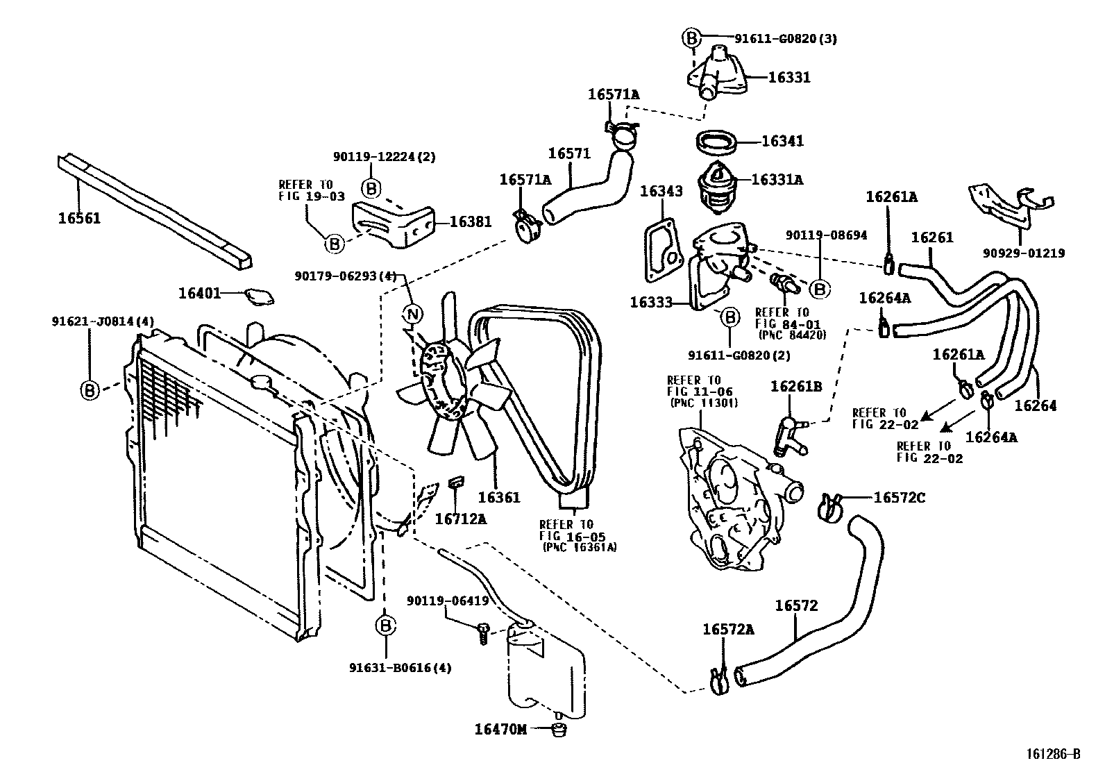 Toyota HILUX RADIATOR & WATER OUTLET EPC diagram — 161286B