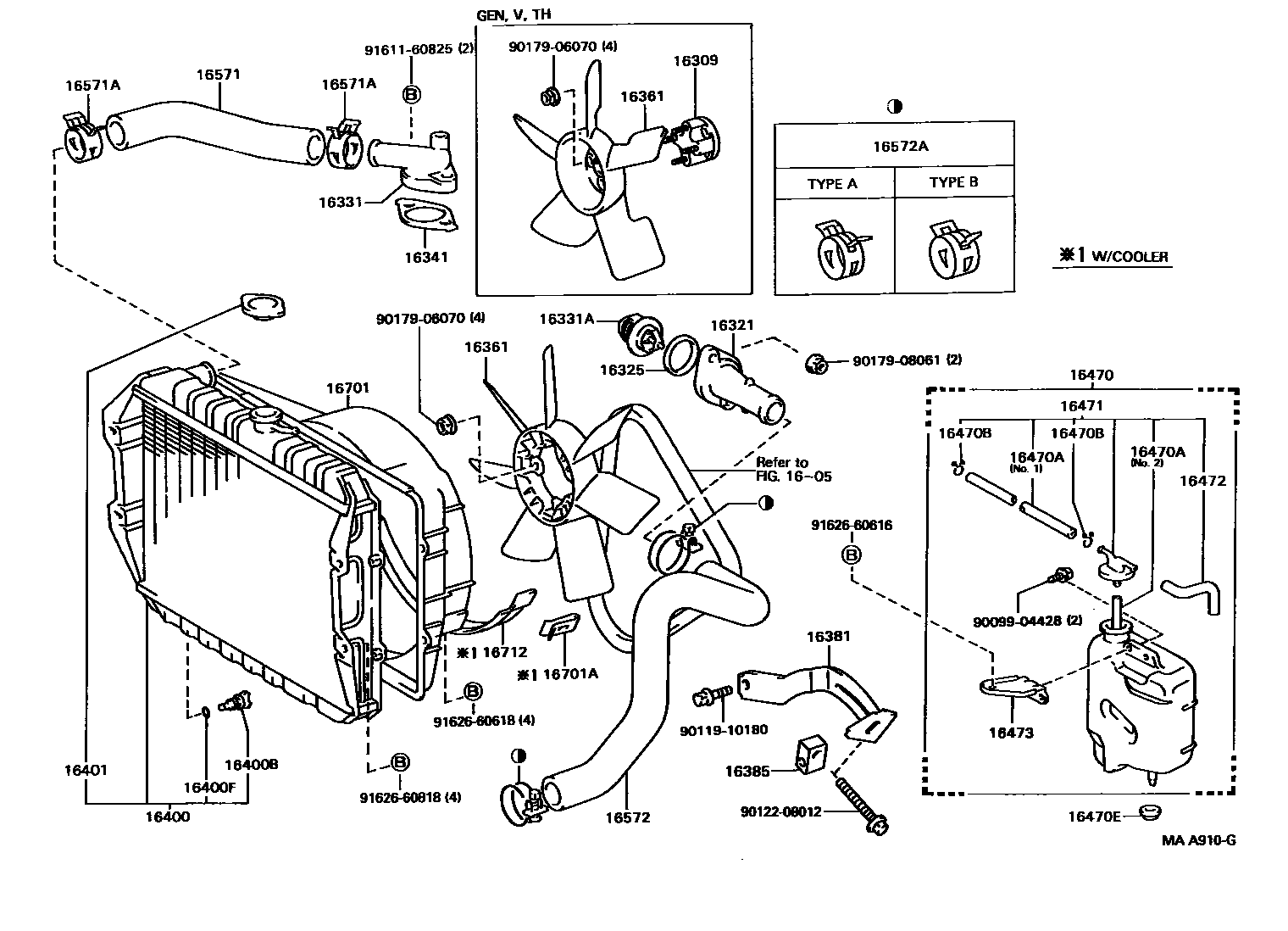 Toyota HILUX RADIATOR & WATER OUTLET EPC diagram — MAA910G