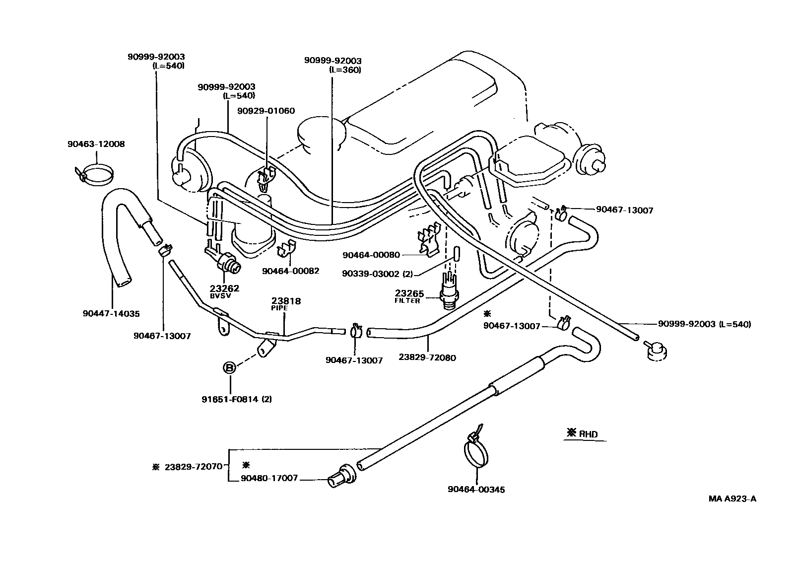 Toyota HILUX vacuum tube EPC diagram — MAA923A