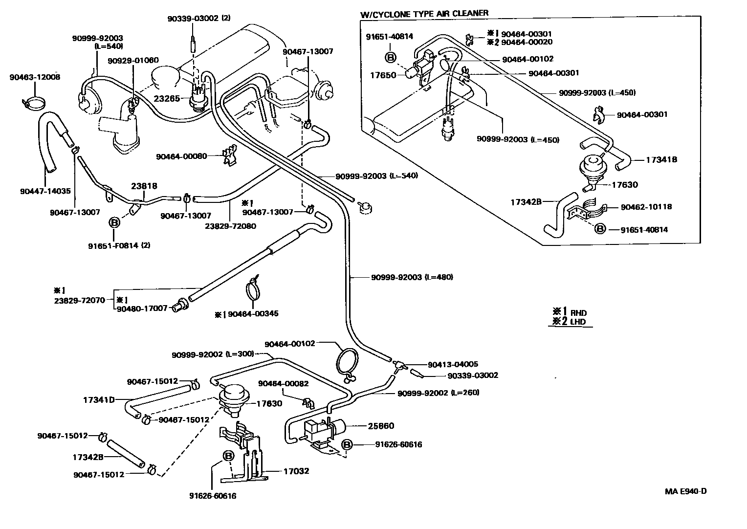 Toyota HILUX vacuum tube EPC diagram — MAE940D