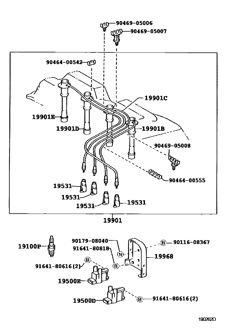Toyota HILUX 点火线圈和火花塞 /电热塞 EPC diagram — 190262D