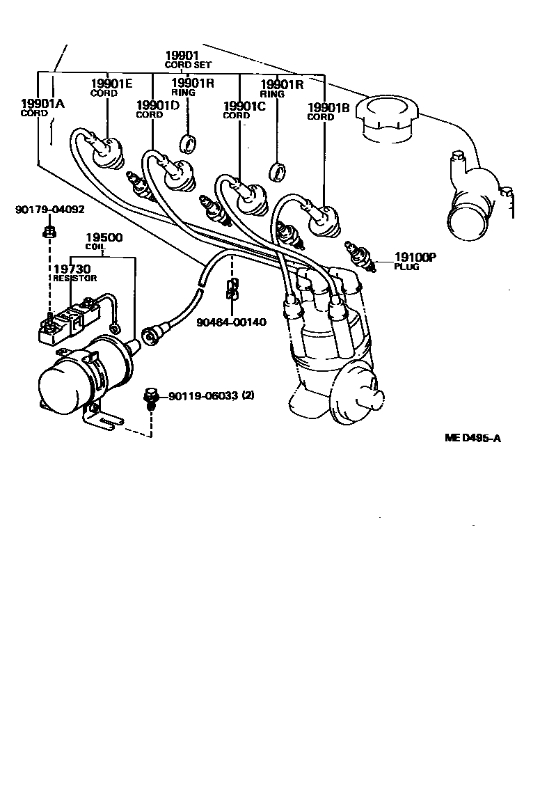 Toyota HILUX 点火线圈和火花塞 /电热塞 EPC diagram — MED495A