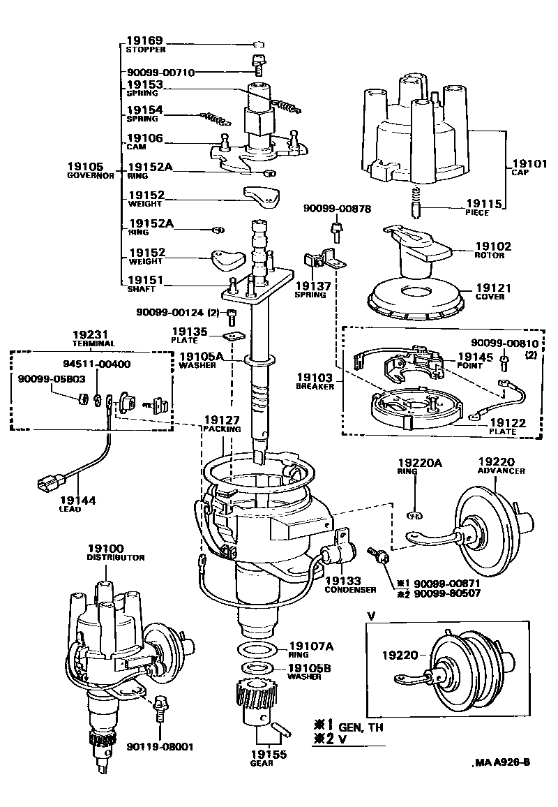 Toyota HILUX 分电器 EPC diagram — MAA926B