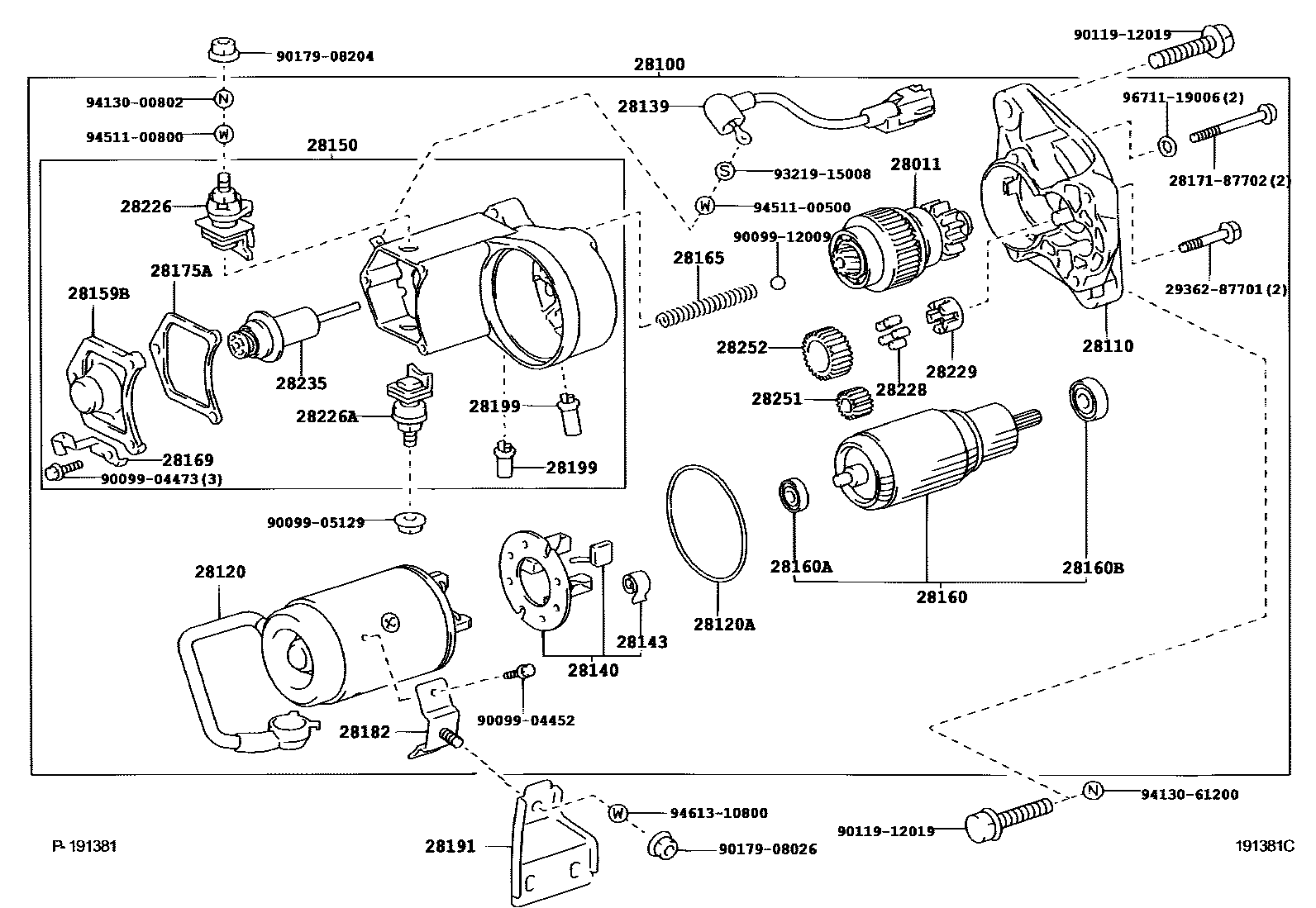 Toyota HILUX 起动机 EPC diagram — 191381C