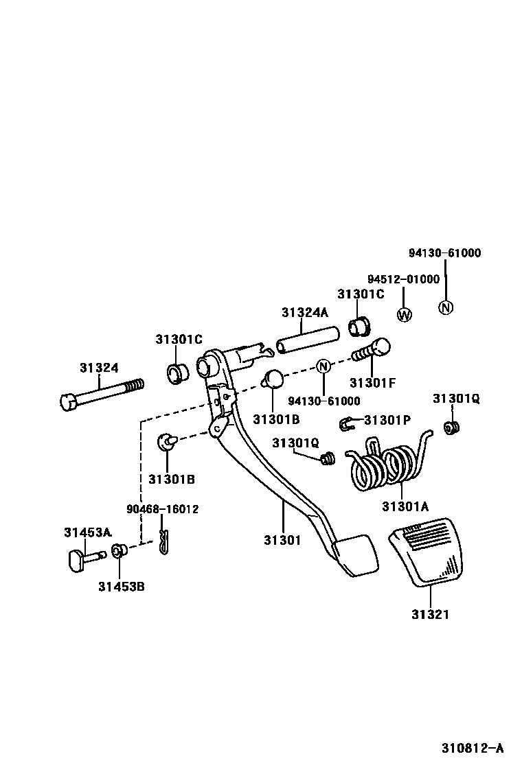 Toyota HILUX 离合器踏板和挠性软管 EPC diagram — 310812A