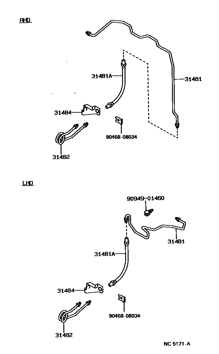 Toyota HILUX 离合器踏板和挠性软管 EPC diagram — NC5171A
