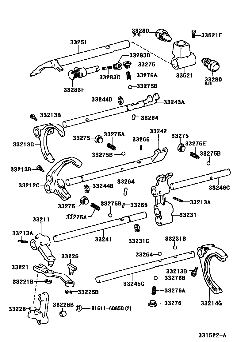 Toyota HILUX 换档拨叉和换档杆轴(MTM) EPC diagram — 331522A