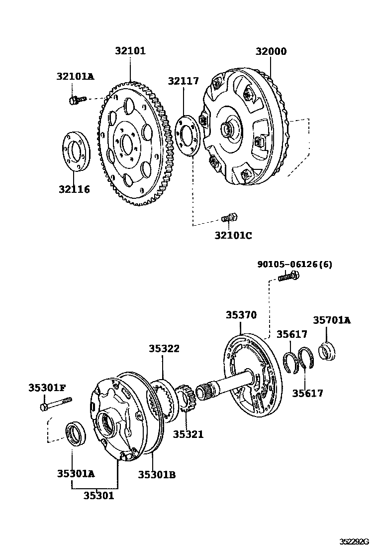 Toyota HILUX 变矩器、前油泵和链条(ATM) EPC diagram — 352292G