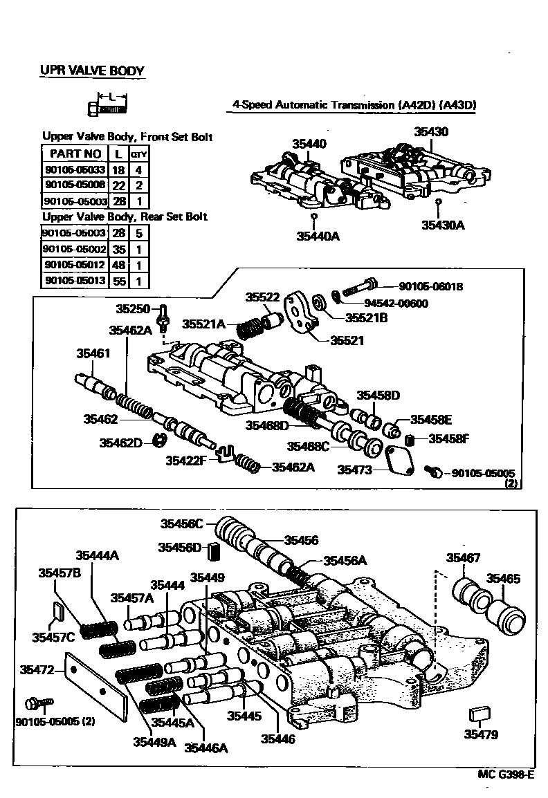 Toyota HILUX 阀体和滤油网(ATM) EPC diagram — MCG398E