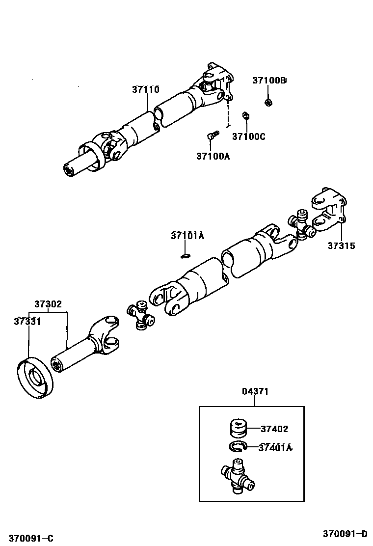 Toyota HILUX Propeller Shaft & Universal Joint EPC diagram — 370091D