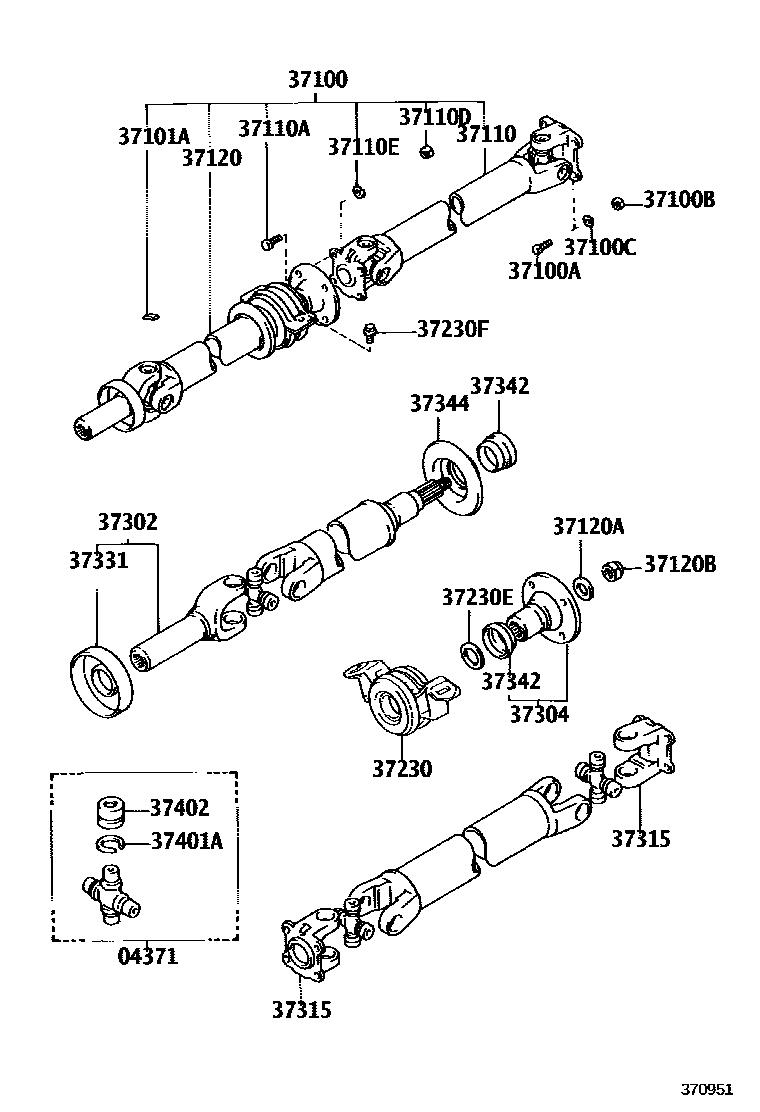 Toyota HILUX Propeller Shaft & Universal Joint EPC diagram — 370951