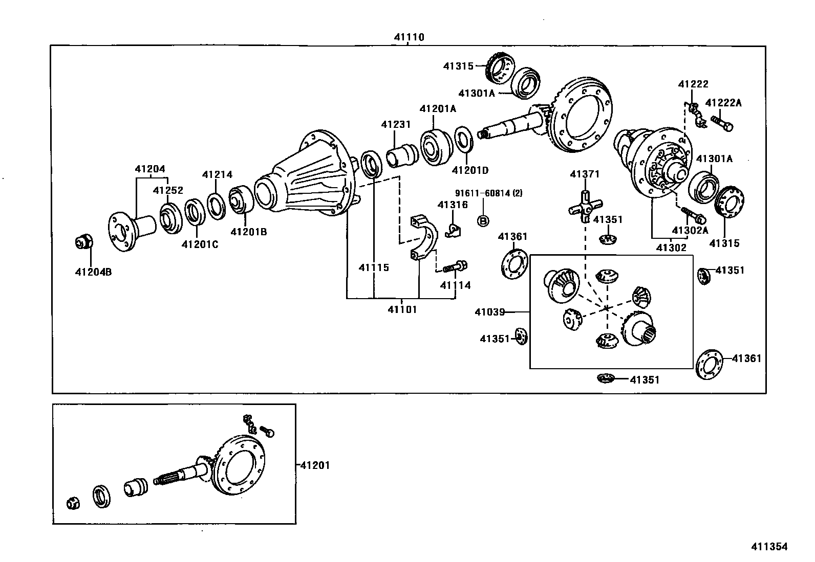 Toyota HILUX 后桥壳和差速器 EPC diagram — 411354