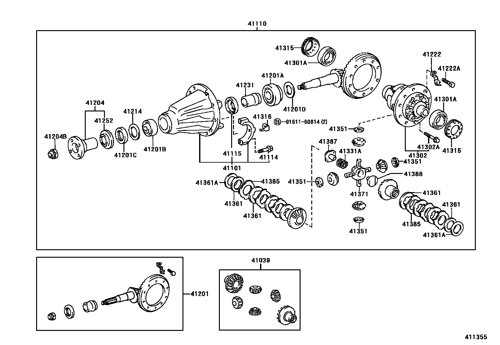 Toyota HILUX 后桥壳和差速器 EPC diagram — 411355