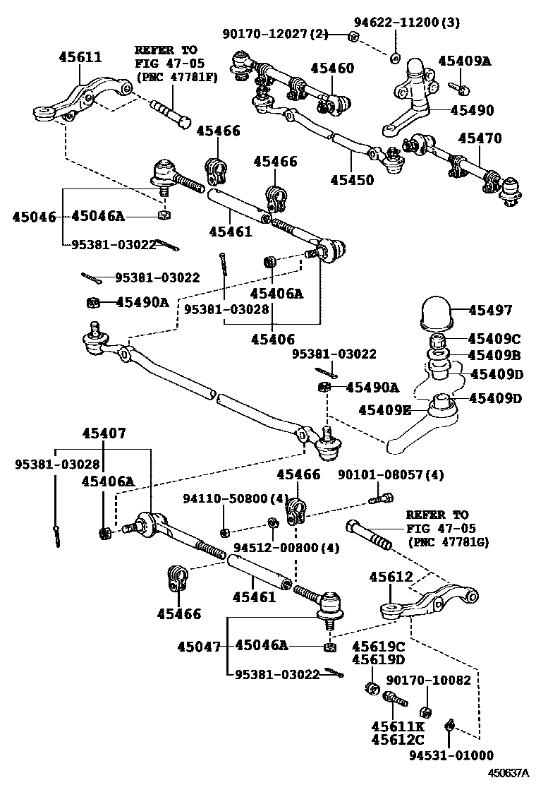 Toyota HILUX 前转向齿轮和连杆 EPC diagram — 450637A