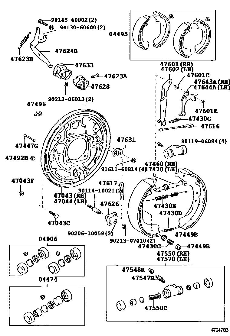 Toyota HILUX 后鼓式制动器分泵和底板 EPC diagram — 472478B