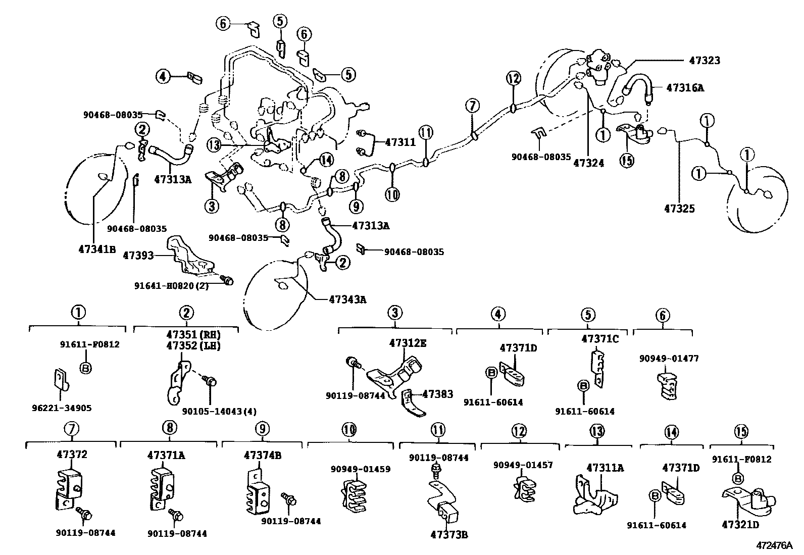 Toyota HILUX 制动配管和卡箍 EPC diagram — 472476A
