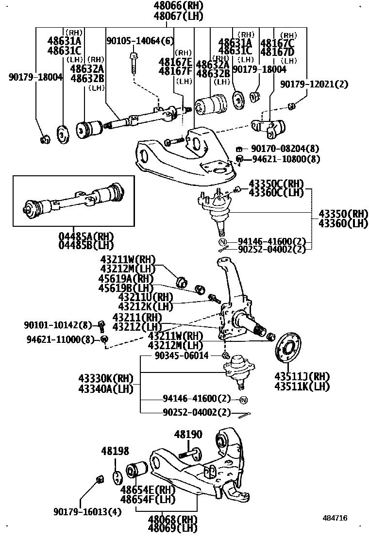 Toyota HILUX 前桥控制臂和转向节 EPC diagram — 484716