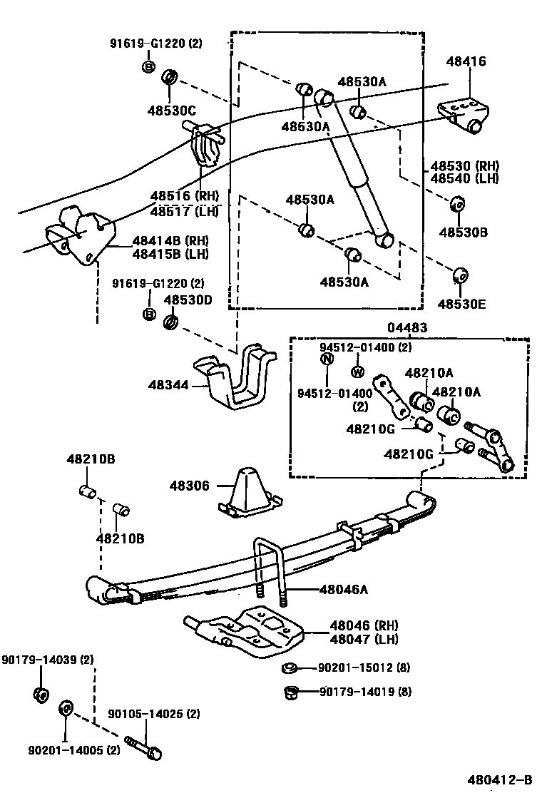 Toyota HILUX Rear Spring & Shock Absorber EPC diagram — 480412B