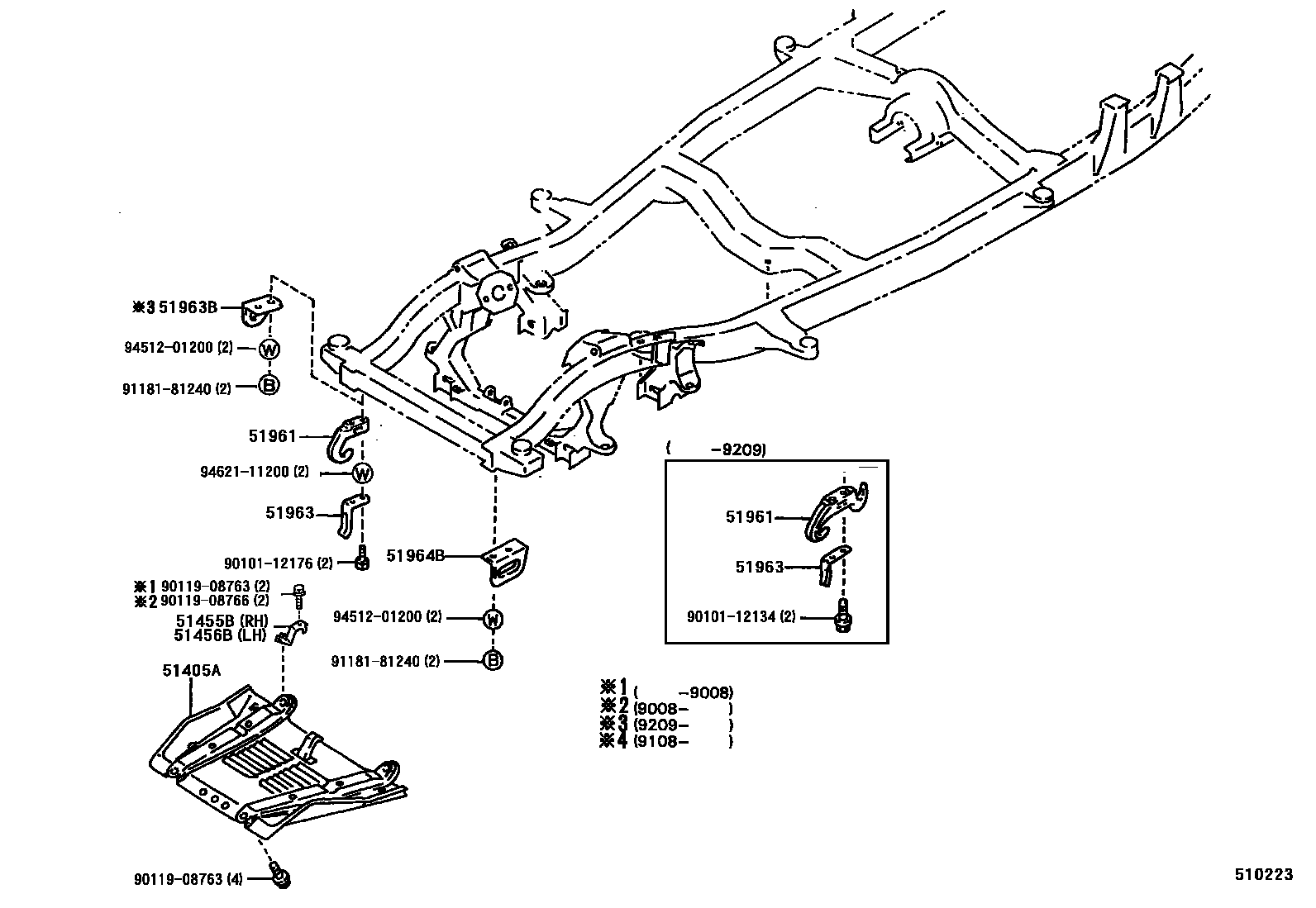 Toyota HILUX 悬架横梁和发动机底罩 EPC diagram — 510223