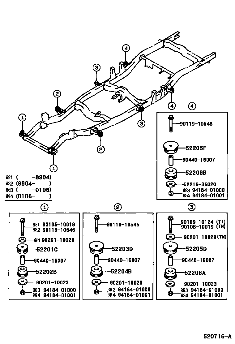 Toyota HILUX 驾驶室悬置和车身悬置 EPC diagram — 520716A