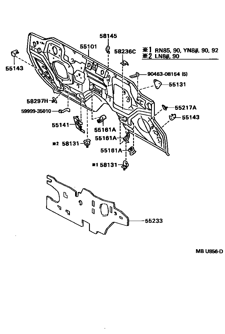 Toyota HILUX 前翼子板挡泥板和前围板 EPC diagram — MBU856D
