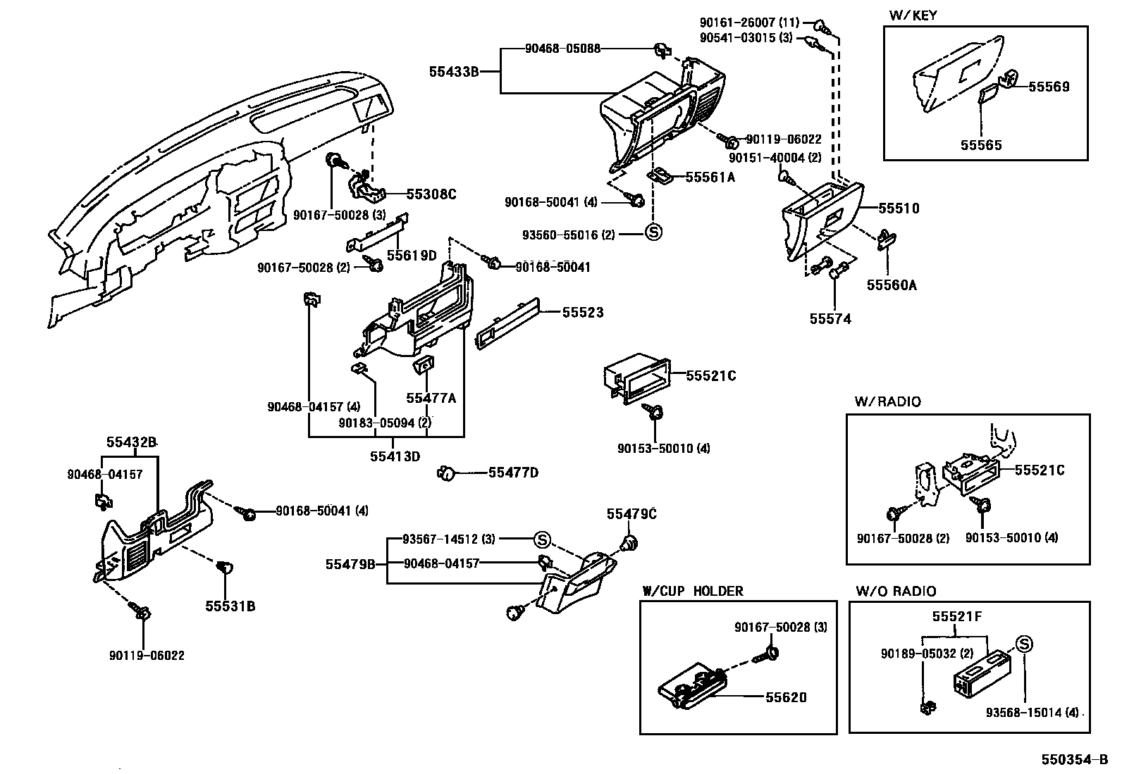 Toyota HILUX 仪表板和手套箱 EPC diagram — 550354B