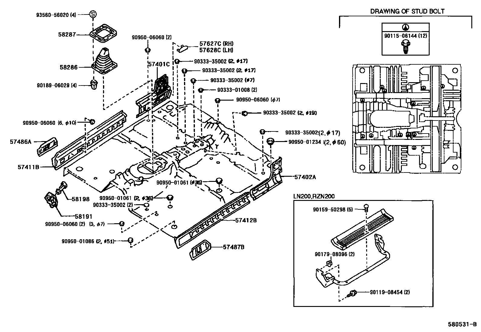 Toyota HILUX 前地板和前地板梁 EPC diagram — 580531B