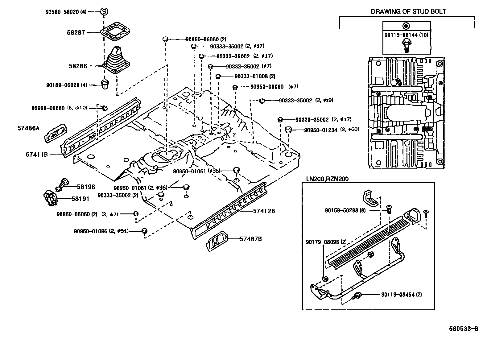 Toyota HILUX 前地板和前地板梁 EPC diagram — 580533B