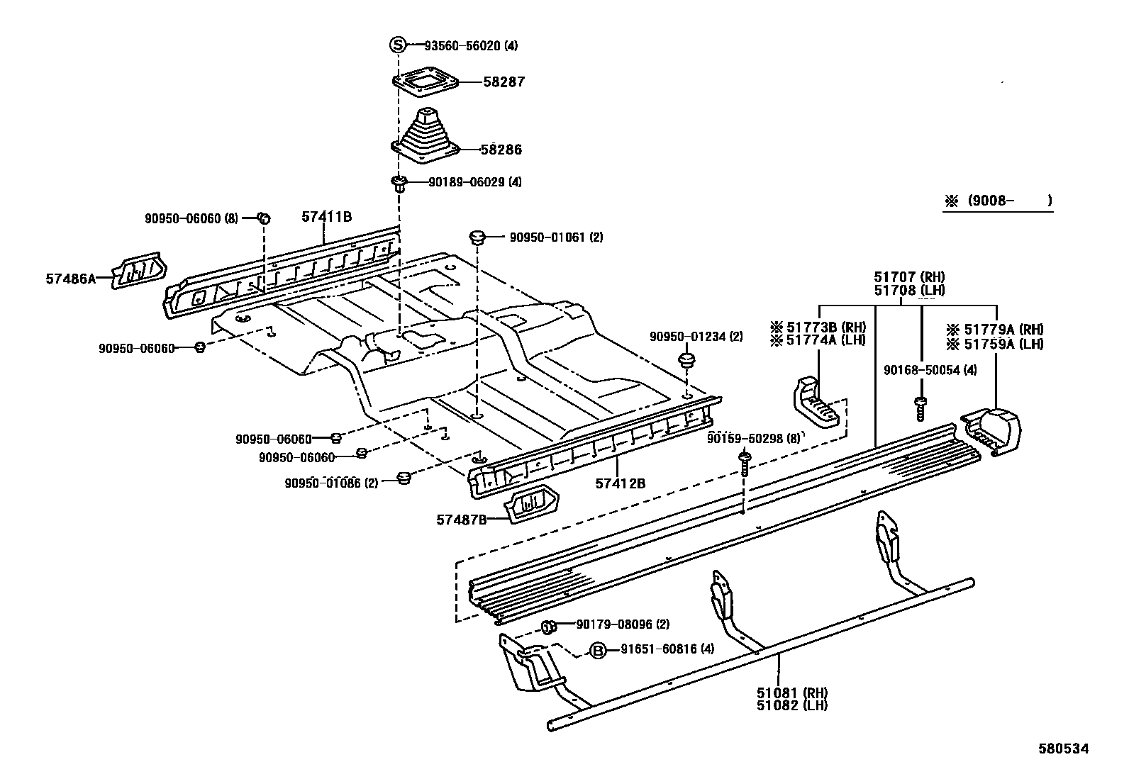 Toyota HILUX 前地板和前地板梁 EPC diagram — 580534