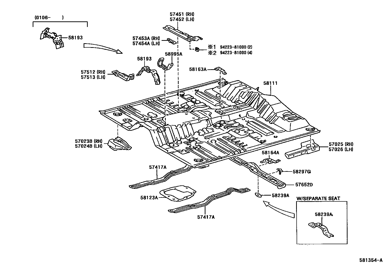 Toyota HILUX 前地板和前地板梁 EPC diagram — 581354A