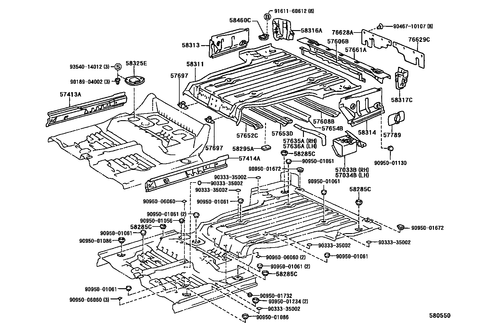Toyota HILUX 后地板和后地板梁 EPC diagram — 580550
