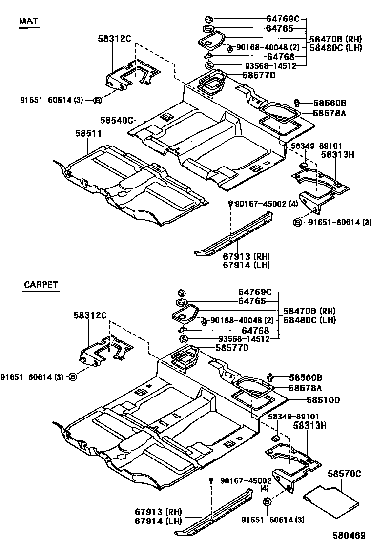 Toyota HILUX 地板垫和消声垫 EPC diagram — 580469