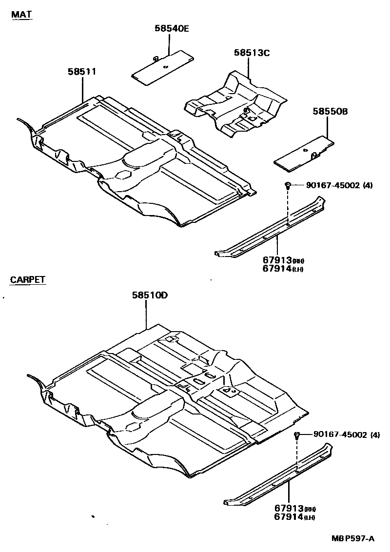 Toyota HILUX 地板垫和消声垫 EPC diagram — MBP597A