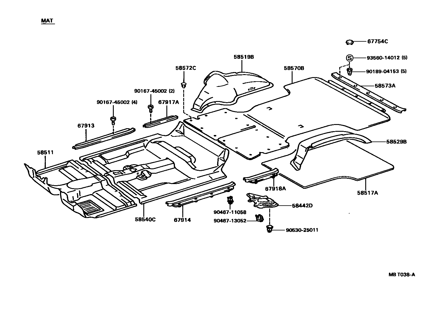 Toyota HILUX 地板垫和消声垫 EPC diagram — MBT038A
