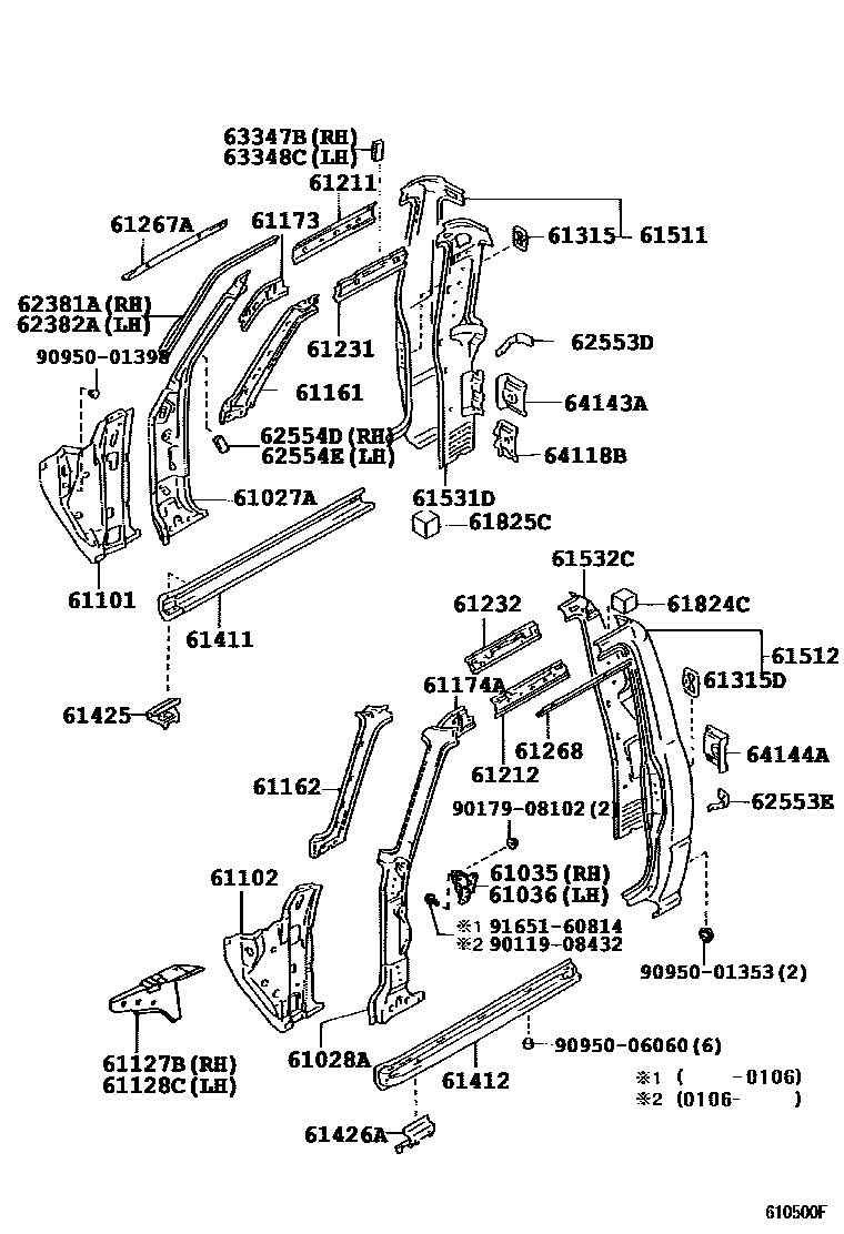 Toyota HILUX 侧梁 EPC diagram — 610500F