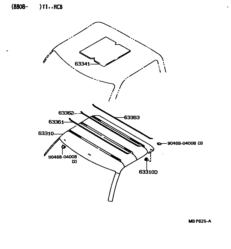 Toyota HILUX 车顶内衬和消声垫 EPC diagram — MBP625A